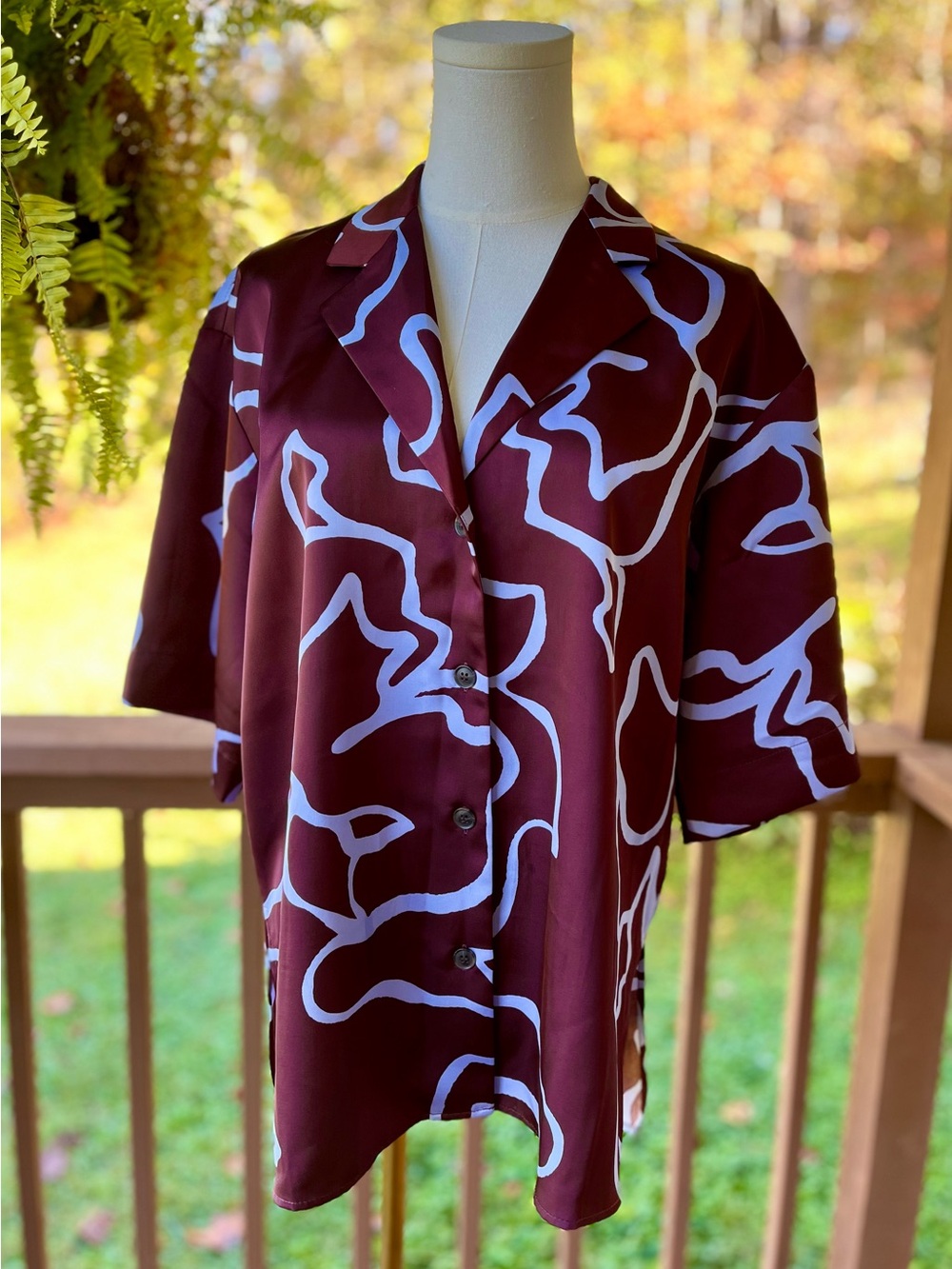 Witchery Short Sleeve Satin Shirt Abstract Size 10